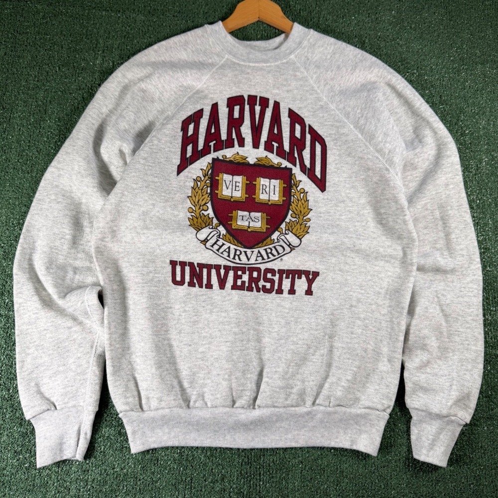 90s Tultex Harvard Sweatshirt Men Large Gray Good Vintage Made in USA Raglan